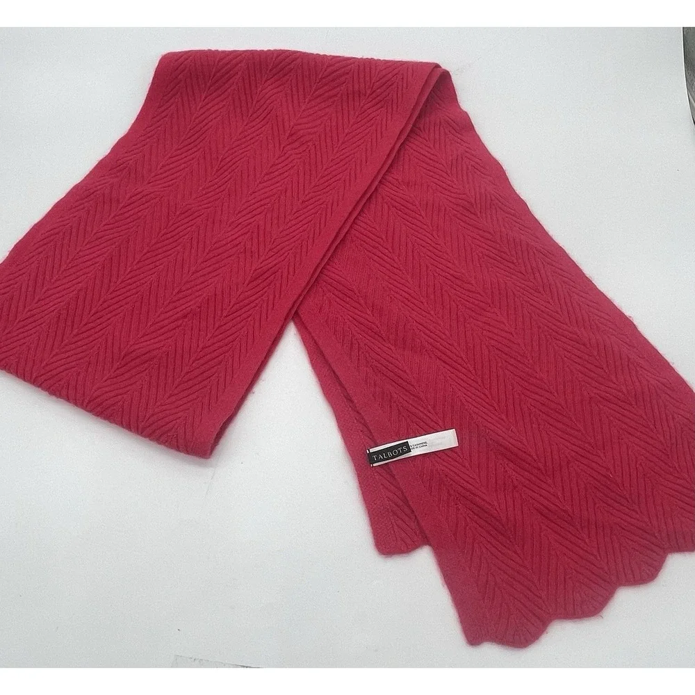 Talbots 100% Cashmere Scarf Pink Cable Knit Preppy Luxury Winter Soft